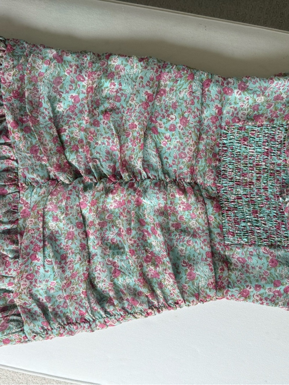 Astr Floral Ruched Midi Dress in Pink & Mint - Picture 8 of 10